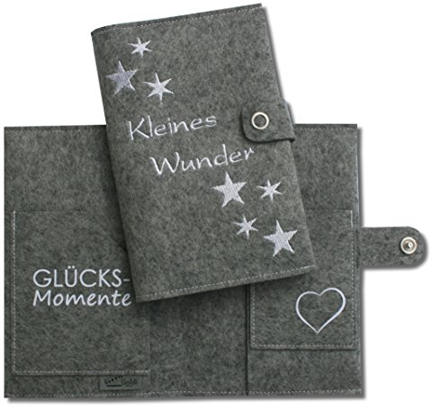 Mutterkindpasshülle Österreich Schutzhülle – Kleines Wunder - 2 Innenfächer - Druckknopfverschluss mit Logo – grau meliert