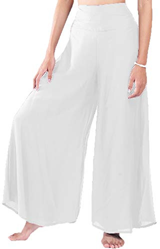 Lofbaz Mujer Pierna Ancha Palazzo Pantalones Yoga Hippie Harén fluir Pantalones - Color Sólido Blanco - XL