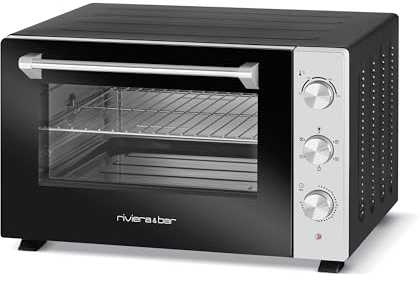 riviera&bar Four Posable Parois Tempérées 30L - 5 Modes de Cuisson, Minuterie 90 min, Double Paroi Isolante, Adapté Plats Ronds/Ovales - 1500W - Inox Noir Mat