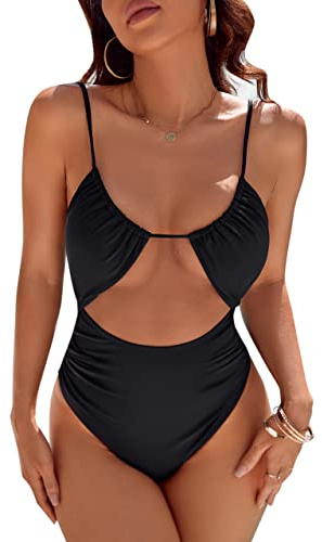 Blooming Jelly Womens One Piece Swimsuit Tummy Control Bathing Suit 2026 Sexy Slimming Flattering Cute Cheeky High Cut Out Ladies Swimwear (X-Large, Black)