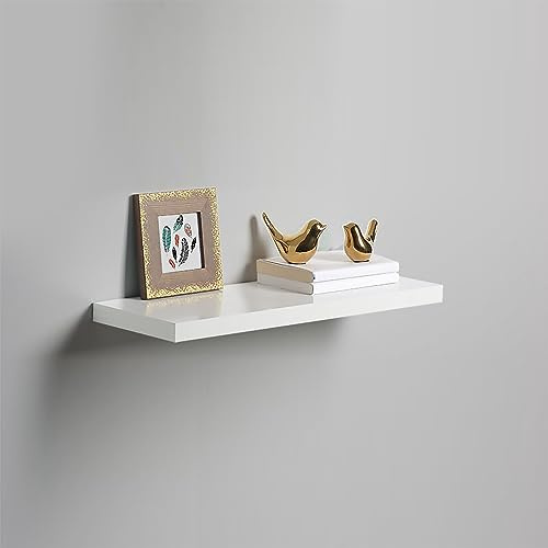 YORKSHIRE HOMEWARE Floating Media Shelf For TV Sky Box, DVD, PS4, X-Box | Space For Wires | Wall Mounting Living Room Bedroom Office Fixings Rectangular Shelves (60cm, White)