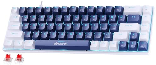 abucow 68-Key Mechanical Keyboard with Blue Backlight 60% Gaming Keyboard - Red Switches for a Premium Typing and Gaming Experience on PC and Mac (White-Dark blue)