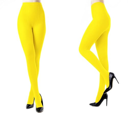 Carnavalife 2 paia di calze lisce intere a tiro alto per donna adulto, leggings collant calze lisce in microfibra elastica semi-opaca, giallo, Taglia unica