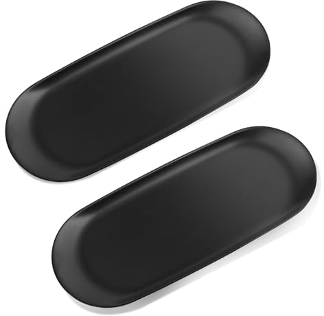 2 Piezas Bandeja - Bandeja Decorativa - Bandeja Decorativa de Acero Inoxidable - 23 X 9,5 cm Ovalada - Bandejas para Postres, Cosméticos, Joyas, Velas, Llaves - Negro