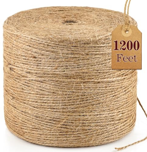 XSEINO 1200 Feet Natural Jute Twine Strong Garden Twine Rope for Arts Crafts Gift Wrapping Gardening Tomato Climbing Plant Tie Floristry Packing Decor