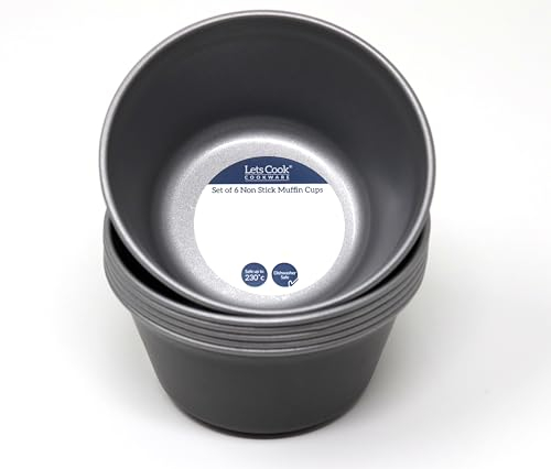 Lets Cook Cookware - Individual Baking Cups, Six Pack (Set of 6), for Muffins, Cupcakes, Mini Pies, Party Pies and Puddings, Air Fryer Compatible, Double Coated PFOA & BPA Free Non Stick, British Made