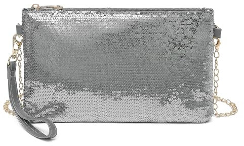 Miss Lulu Damen Fashion Pailletten Tasche Mini Clutch kleine Damen Kettentasche Umhängetasche für Hochzeiten, Dates und verschiedene Anlässe mit goldener Kette