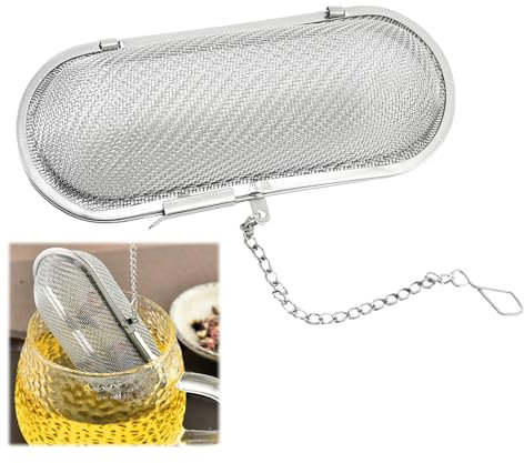 Boule a The Inox,Boule d'épices pour Herbes Et éPices,Thé En Feuilles,ChaîNe Incluse, Argent,Boules à Thé en Acier Inoxydable,Outil RéUtilisable Passoire à Epices en Boule The (11 x 4,5 x 4,5 cm)