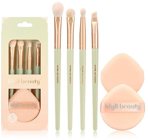 Eye Makeup Brushes Set, Eco Beauty Tools Premium Synthetic Powder Eyeliner Blush Makeup Brushes 5 Pcs, Beginner-Friendly Vegan Eye shadow Brushes for Women Teens,Travel Makeup Brush Kit