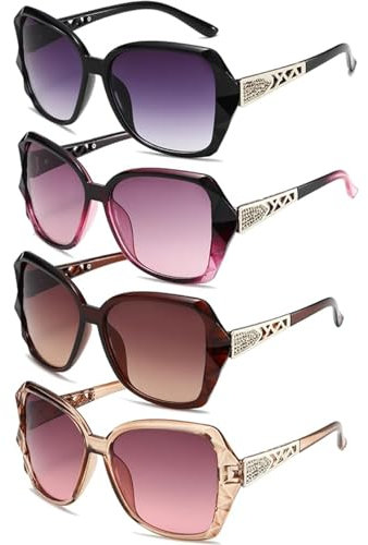 agogue 4er-Set Damen sonnenbrille, Retro Sonnenbrille Damen Schutz Stilvolle Oversized-Modelle mit Polarisierte Gläser