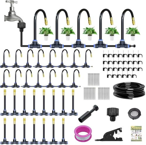 49.21Ft Quick-Connect Drip Irrigation System Kit,360°Bendable Automatic Garden Watering System,Adjustable Nozzle Copper Sprayer Sprinklers,Drip Irrigation System for Greenhouse, Yard, Lawn, Plant