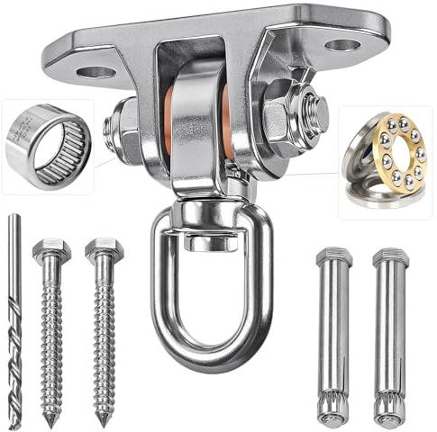 Yyiwhmy Gancio da soffitto per carichi pesanti, girevole a 360° + 180°, in acciaio inox 304, con cuscinetto per travi in legno e soffitto in cemento, per appendere poltrona sospesa, sacco a sabbia