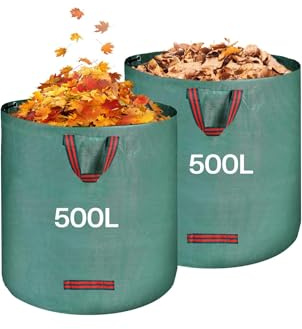 2 X 500L Sacchi Giardinaggio - Sacchi per Rifiuti da Giardino Pieghevole con Maniglie - Sacchi per Raccogli Foglie da Giardino, Impermeabile, resistente, Riutilizzabile
