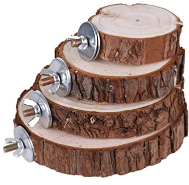 WOONEKY Natural Wood Round Parrot Platform Stand Branch Perches for Birds and Small Pets Indoor Cage Playground Station Board for Hamsters Gerbils Mice Rats and Parrots