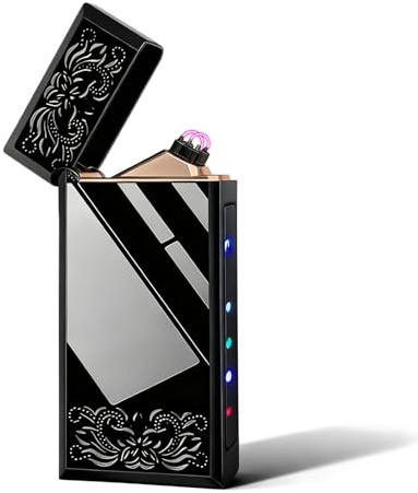 Accendino elettrico antivento, plasma ad arco elettrico ricaricabile tramite USB con indicatore di batteria, accendino elettrico a prova di tempesta per candele, per esterni, regali per uomini, nero
