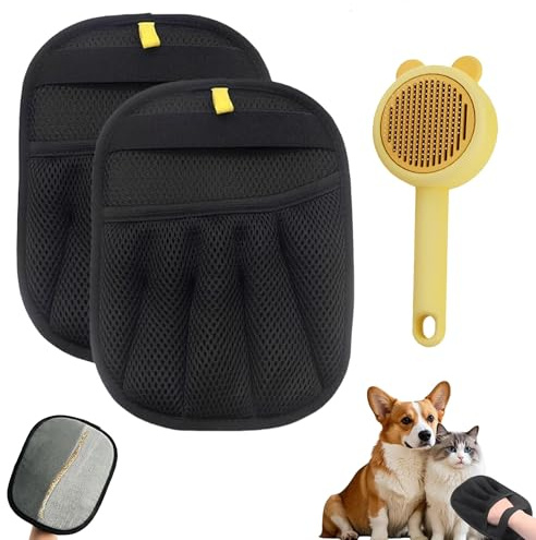 AONEGOLD 2pcs Guanto Peli Gatto con Spazzola Gatto Guanti Statici per Peli Animali Riutilizzabile Pet Hair Remover Leva Peli Animali per Divani Vestiti Tappeti