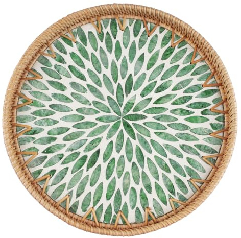 hocadon Bandeja Redonda de Ratán para Decoración 30cm Bandeja Decorativa de Ratán Plato Redondo para Centros Decorativos de Mesa, Servir Bebidas, Té, Velas, Joyas