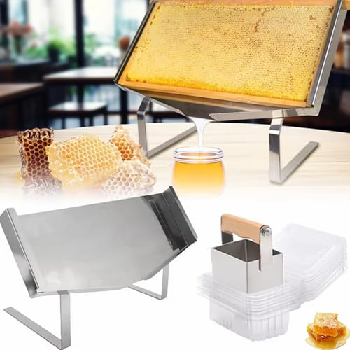 Honungskakestativ i rostfritt stål, sagodisplay i rostfritt stål, justerbart sagostativ, med sagosskärare och 10 lådor – justerbar höjd, 45 x 26 cm – för biodling, restauranger, bagerier och kaféer