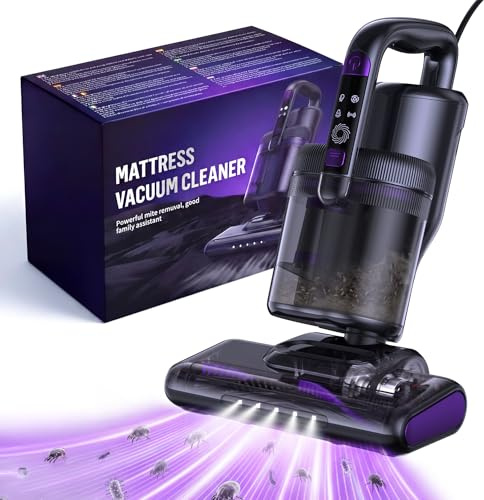 Aspiradora Antiacaros,14000PA Aspiradora de Mano con Luz UV-C,Aire Caliente,Ultrasonidos y Filtro HEPA, Aspirador para Colchón, Sofá, Tapicería y Alfombras, Alérgicos, Mascotas y Bebés–Cable 4 Metros