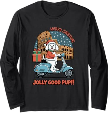 Jolly Good Pup Christmas Scooter Perro Roma Manga Larga