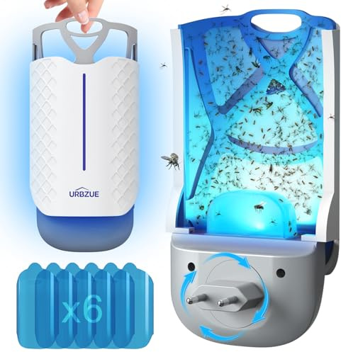 Trappola per Mosche da Interni V2 | Insetticida Elettrico con Trappola Adesiva & Spina Orientabile | Contro Moscerini, Mosche, Falene, Zanzare | Cucina & Casa, 1 Dispositivo + 6 Ricariche