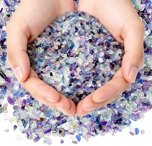 Feibety Blue Agate Crushed Stones 5-7mm,180g Natural Polished Aquarium Gravel & Vase Filler,Tumbled Crystal Chips for Home Decor, Crafts & Succulent Displays