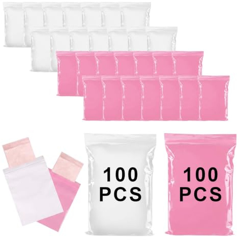 200 st 15 x 10 cm låsbar väska för dambindor, hygienpåsar för tamponger, hygienpåsar för dambindor, damhygienväska, damhygienpåse (vit + pulver)