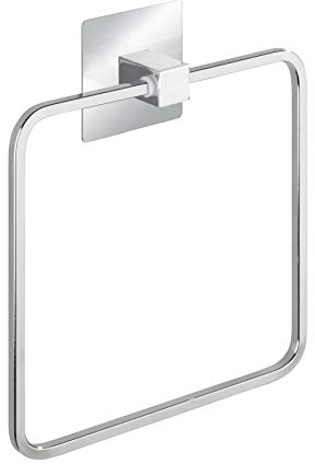 WENKO Turbo-Loc® Edelstahl Handtuchring Quadro - Befestigen ohne Bohren, Edelstahl rostfrei, 16.5 x 19.5 x 3.5 cm, Chrom
