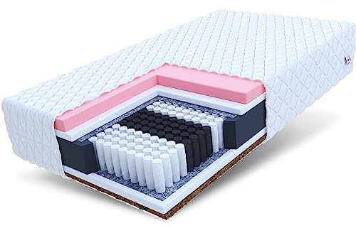 FDM IVREA Taschenfederkernmatratze 140x200 cm Matratze 22 cm Höhe Memory Foam 7 Zonen Kokos H3/H5 Mittelhart/Sehr Hart (60-130 kg) Allergikergeeignet Waschbarer Bezug