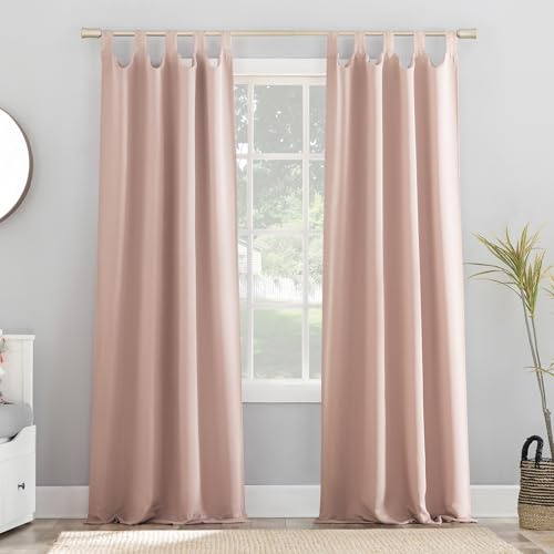Sun Zero Easton Energy Saving Blackout Tab Top Curtain Panel, 40 x 84, Blush Pink