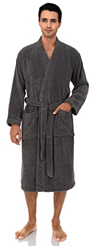 TowelSelections Mens Robe Cotton Luxury Bathrobe Soft Terry Cloth Towel Bath Robe for Men Large-X-Large Gray
