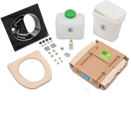 Kildwick MiniLoo Bausatz Trockentrenntoilette schwarz - Kompakte Campingtoilette für Camper, Tiny House, Garten, Boot, 9,5L Kanister, Magnetklobrille, Holzgehäuse, DIY-Komposttoilette