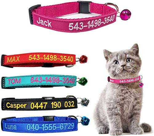 Collare personalizzato per gatti Breakaway personalizzato con campana, fibbia a scatto di sicurezza, nome identificativo ricamato sul colletto per gattini 26,5-29,5cm Adjustable multicolore
