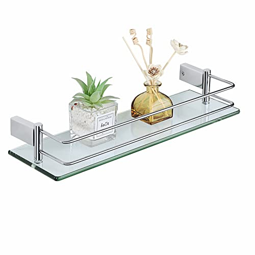 SAYAYO Mensola Bagno in Vetro Temperato 8MM - Mensola Doccia a Parete in Acciaio Inox 304, 40 CM, Cromo Lucido, EGC1000-40-C