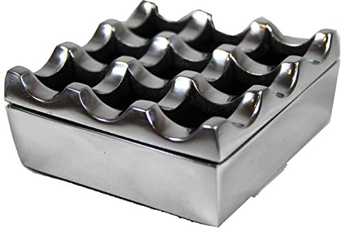 Cendrier en aluminium résistant au vent pour petits cigares / cigarettes / cendrier à 9 grilles / trous, coupe-vent, fabriqué à la main (argent)