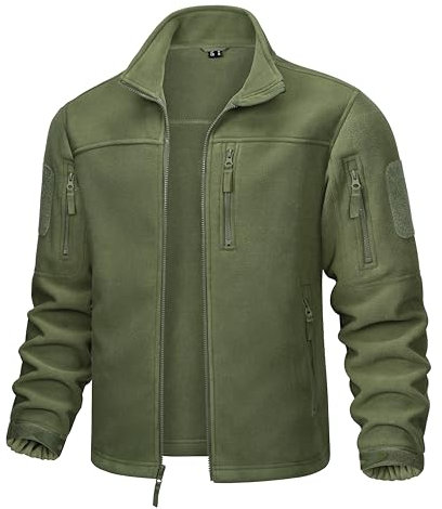 MAGCOMSEN Herren Winter Outdoorjacke Military Übergangsjacke mit Multi Taschen Herren Full Zip Fleece Wanderjacke Klettern Trekking Jacke Armeegrün 3XL