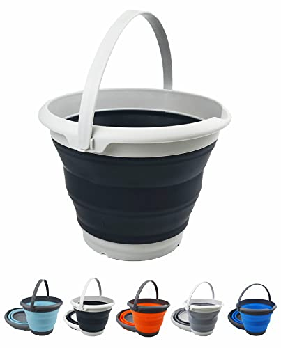 SAMMART Zusammenklappbarer Kunststoffeimer – Faltbare Wanne – Tragbarer Wassereimer zum Angeln – Platzsparender Wassertopf für den Außenbereich (Grau/Schwarz, 8,5 l rund)