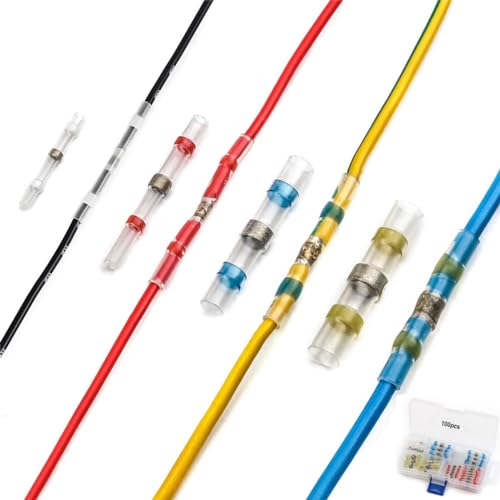 QINGHEC 100 Pcs Solder Seal Wire Connectors, Waterproof Heat Shrink Electrical Connectors, 2:1 Wire Solder Connectors, Automotive Butt Connectors for Marine Insulated Butt, 26-10 AWG