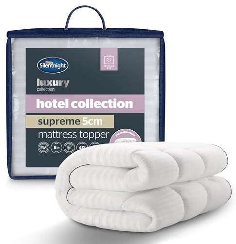 Silentnight Hotel Collection Mattress Topper - 5cm Thick Deep for Luxury Comfort - Filled with Finest Fibres to Rejuvenate Your Bed - Soft Touch Quilted Embossed Cover & Box-Stitched Edge - Single