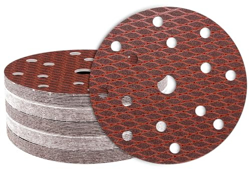 GEOGIEEW 50PCS 150mm Sanding Discs Pads, 6 Inch 15 Hole Hook and Loop 240 Grits Sandpaper for Wood for Random Orbital Sander