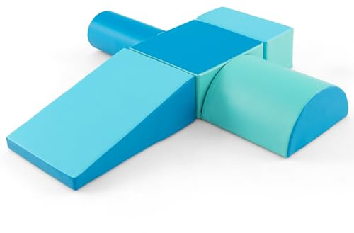 LIFEZEAL Set di 5 Blocchi Morbidi in Schiuma per Bambini 9-36 Mesi, Costruzioni, Libera Combinazione, Mattoni Cubi Componibile, Giocattolo Attività, con Scivolo, Arrampicata, Multicolore