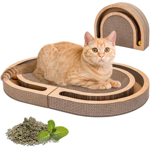 Nobleza Kratzbrett Katzen Groß 2-in-1 Faltbar mit Spielzeugball & Katzenminze - Hochwertige XXL Katzenkratzbrett für Mehrere Katzen, 60x40cm