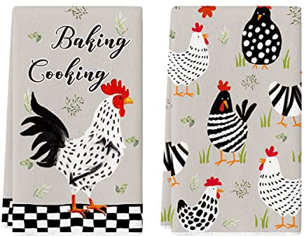 Artoid Mode Gallinas Rejilla Geométrica Hojas Hornear Primavera Toallas de Cocina Paños de Cocina 42 x 65 cm Verano Pollitos Decoración Toallas Juego de 2