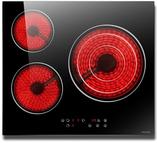 NOXTON Placa vitrocerámica 3 fuegos autosuficiente 60 cm, Integrada, vitrocerámica 3 zonas con control táctil, 9 posiciones de calor, temporizador, bloqueo para niños, desconexión automática 5700 W