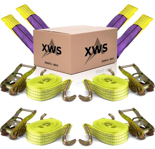 XWS® 4x 2000kg Tie Down Straps – Heavy Duty Ratchet Straps with Alloy Hooks for Car, Motorcycle, Trailer, Van, Roof Rack & Cargo Transport