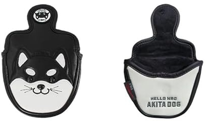 SkyjOy Golf Couvre Couvre-Chef de Golf Akita, Mignon Couvre-Chef Club for conducteur Fairway Hybride Putter, Protection en Cuir PU, couvertures Bois(Black Mallet Putter)