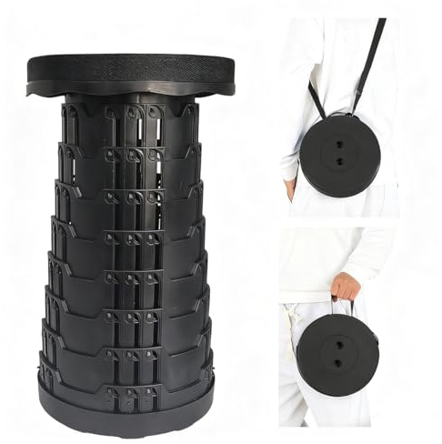 Ruayia Portable Folding Stool, Collapsible Telescoping Stool, Retractable Lightweight Plastic Yet More Sturdy for Camping Fishing Hiking BBQ Outdoors Indoors Kitchen - Black