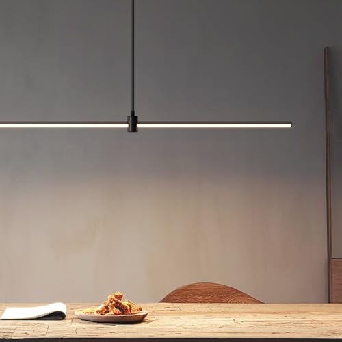 Lámpara Colgante LED Moderna Regulable con Control Remoto, Altura Ajustable, lámpara Lineal para Cocina, Isla, Comedor u Oficina, Acabado Negro, 80 cm de Largo.