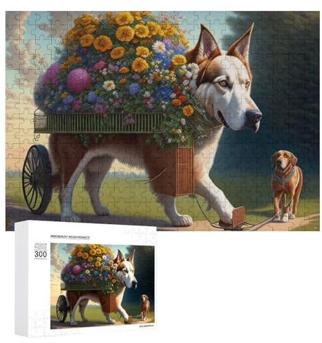Puzzle for Teenagerss 300 PCS Flower Delivery Dog Cart Puzzles for Adults Family Games For Family Fun Deal As Gifts for The Whole Family 300 PCS