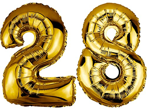 DekoRex® Palloncino stagnola Compleanno Decorazione per l'aria 40cm Oro Numero: 28